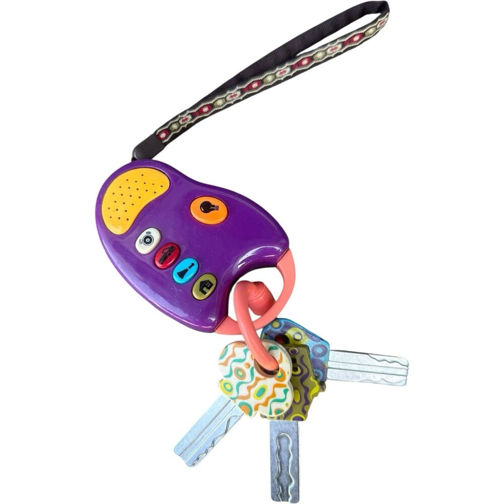 Vintage My B Toys Car Sounds Key Ring Baby Toy Plastic Purple Metal Keys WORKS